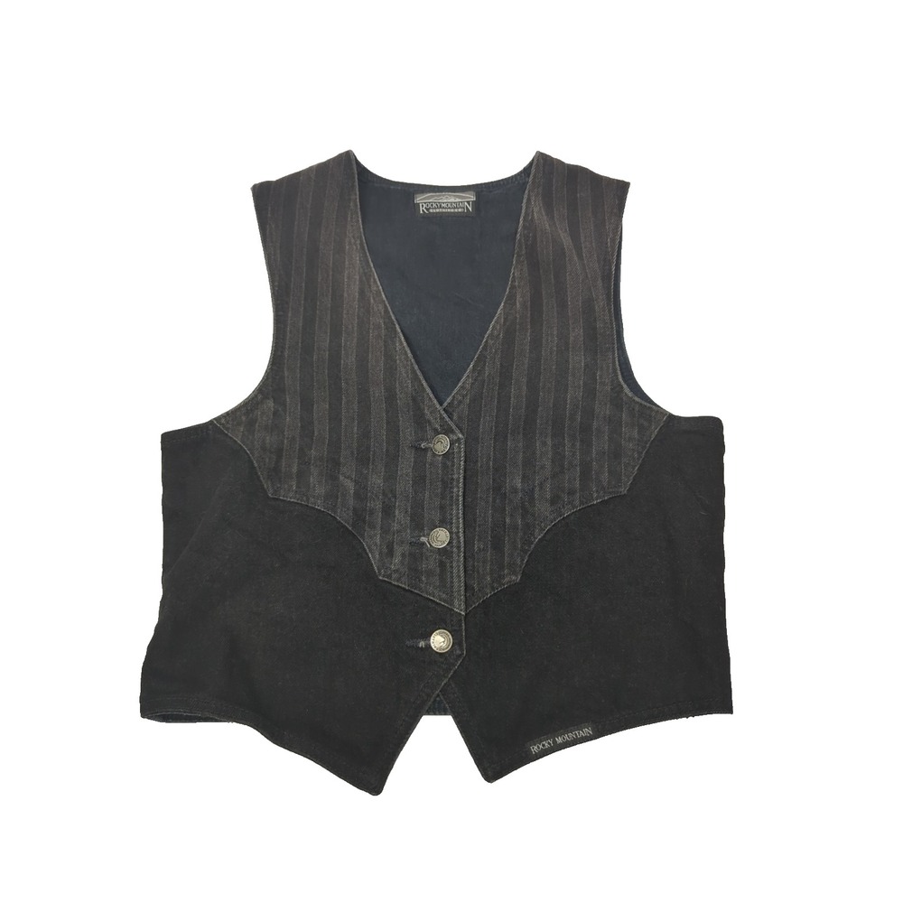 Vtg Rocky Mountain Westen Vest S Black Two Tone Pinstripe Whimsigoth Western